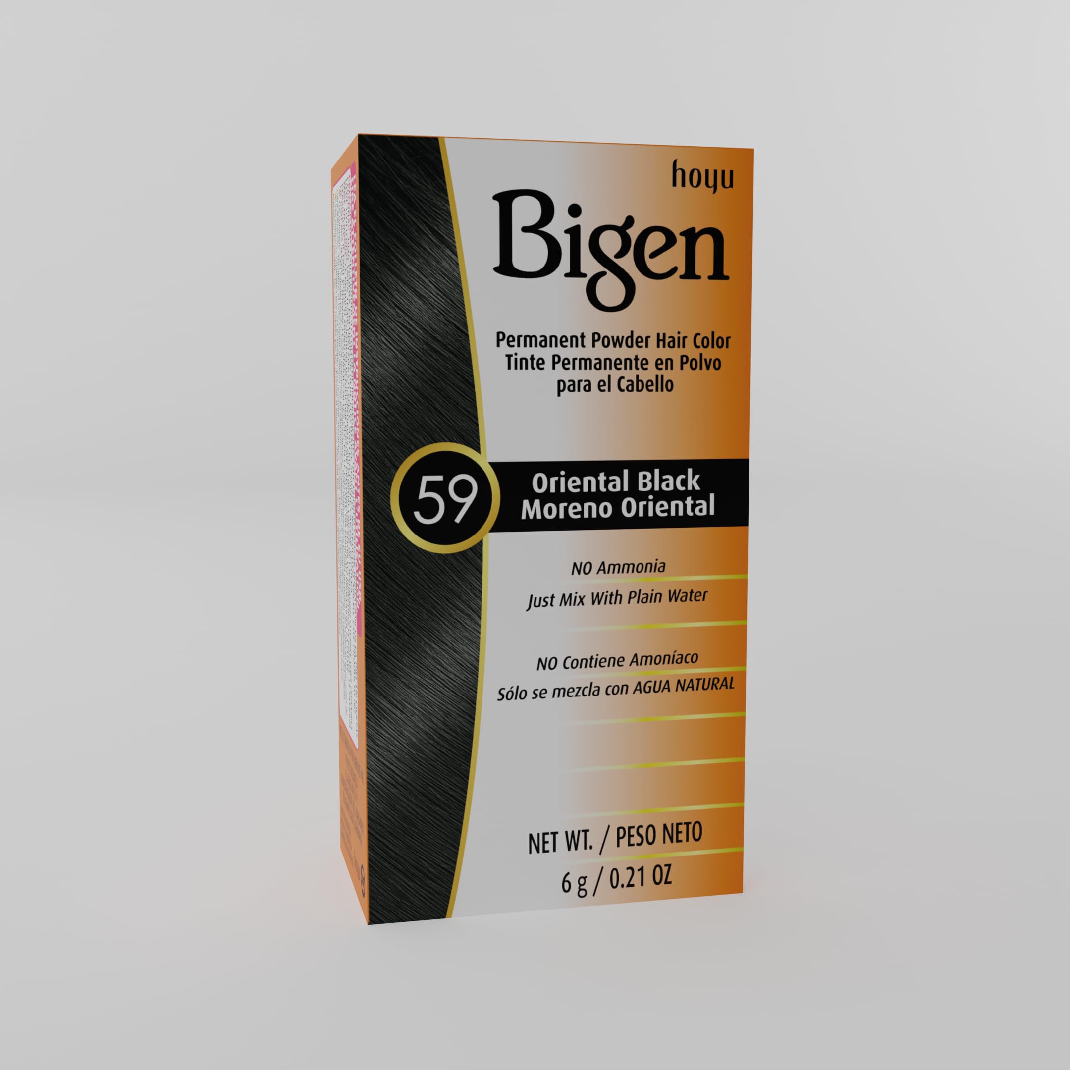 Bigen Oriental Black Powder packaging closeup highlighting labeling.