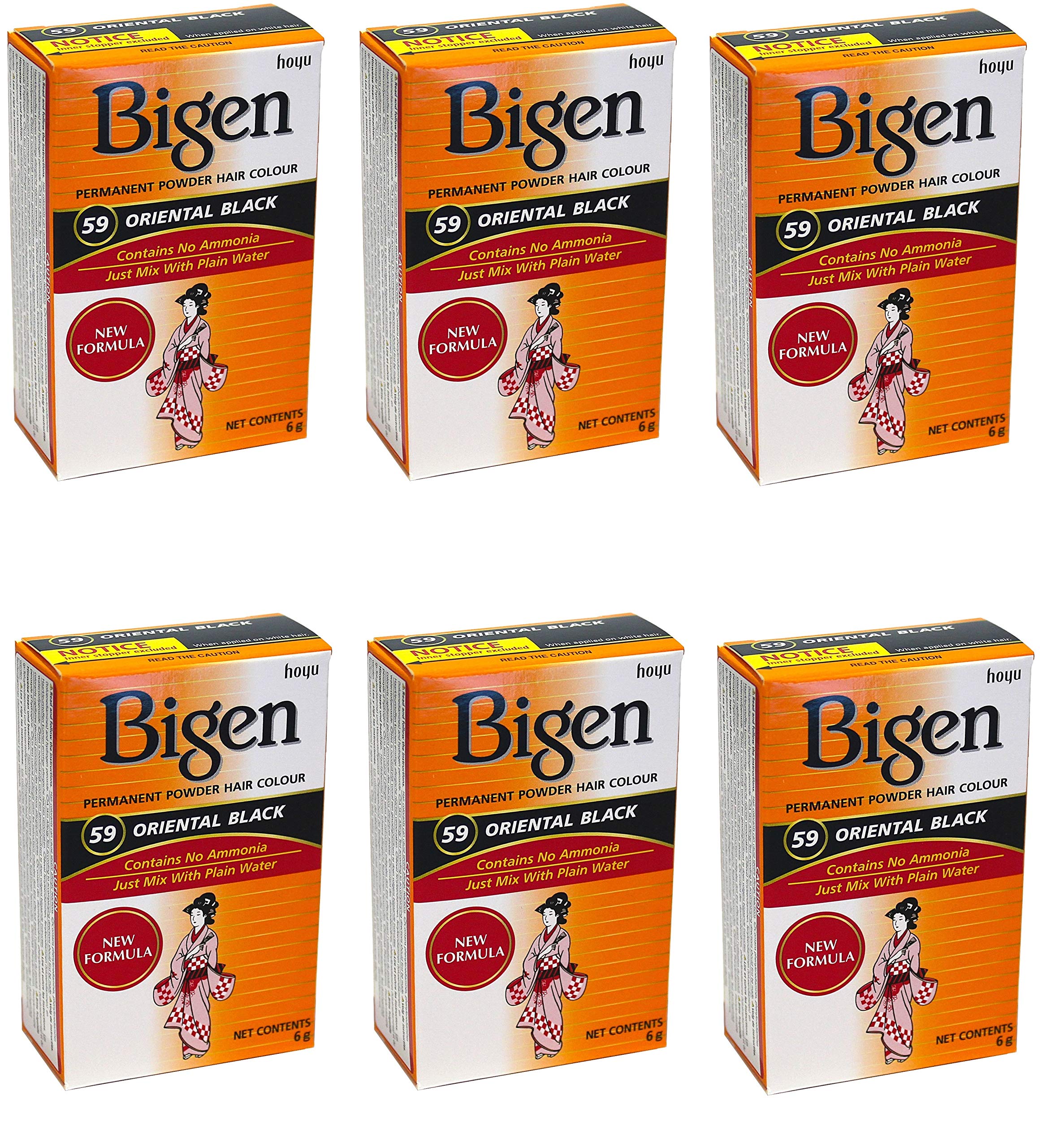 Bigen Permanent Powder Hair Color 59 Oriental Black bottle for easy, ammonia-free color application