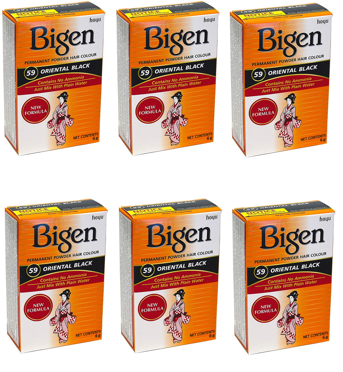 Bigen Permanent Powder Hair Color 59 Oriental Black bottle for easy, ammonia-free color application