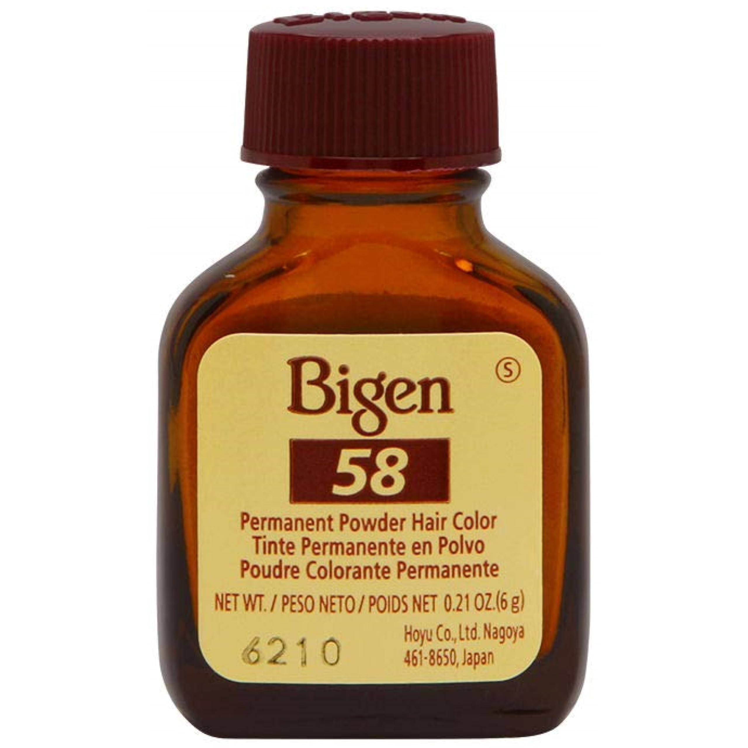 Bigen powder hair color 58 black brown application steps illustrate at-home use.