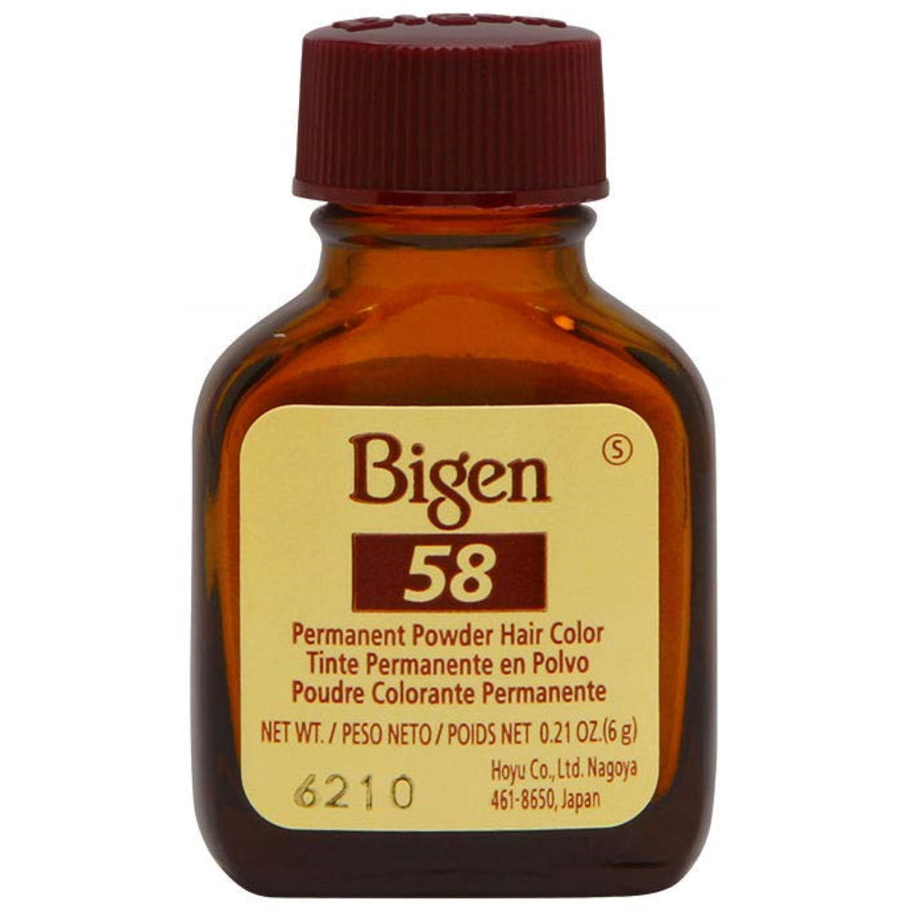Bigen powder hair color 58 black brown application steps illustrate at-home use.