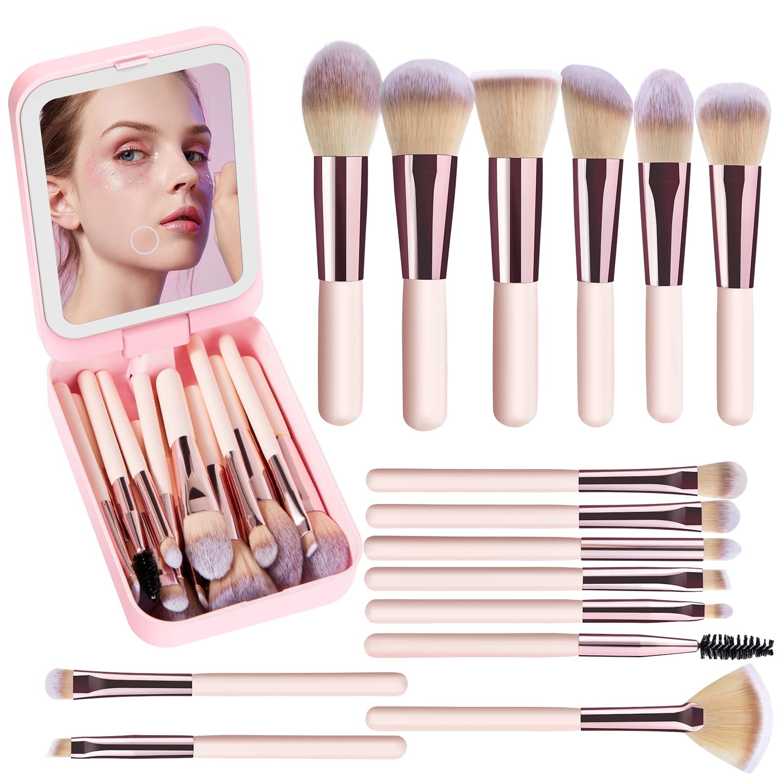 BIKCANP travel makeup mirror LED pink — precise lighting for makeup, selfies, and videos