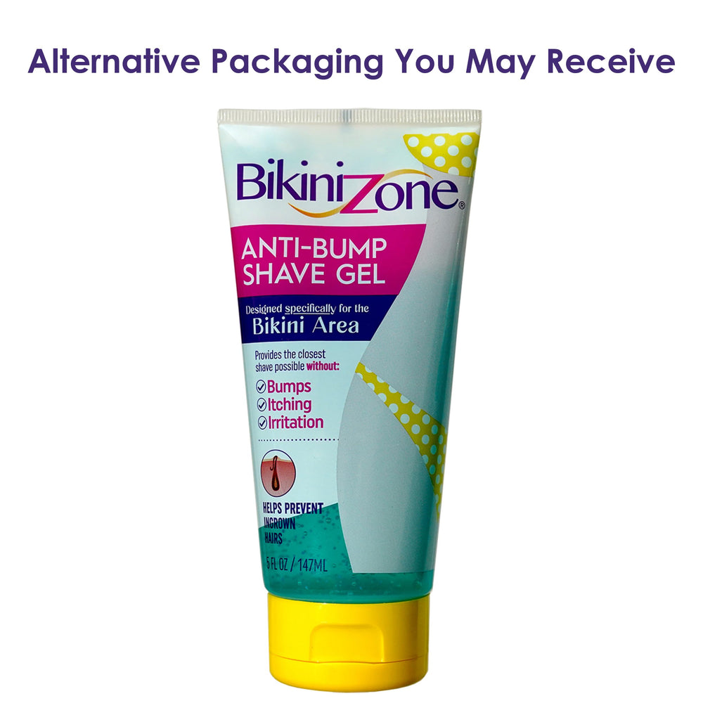 Bikini Zone shave gel with clear formula demonstrates precise, visible application for safe shaving.
