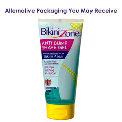 Bikini Zone shave gel with clear formula demonstrates precise, visible application for safe shaving.