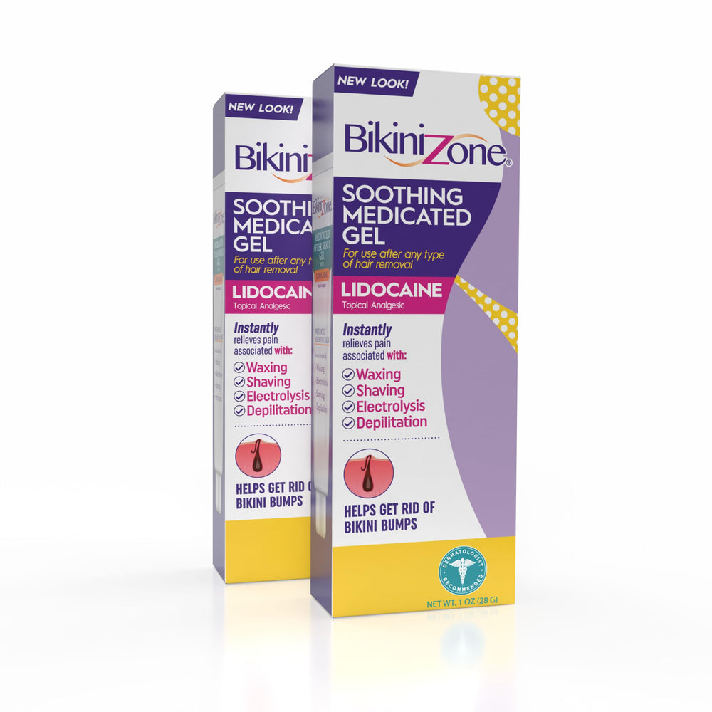 Bikini Zone medicated after shave gel bottle delivers quick soothing relief after hair removal.
