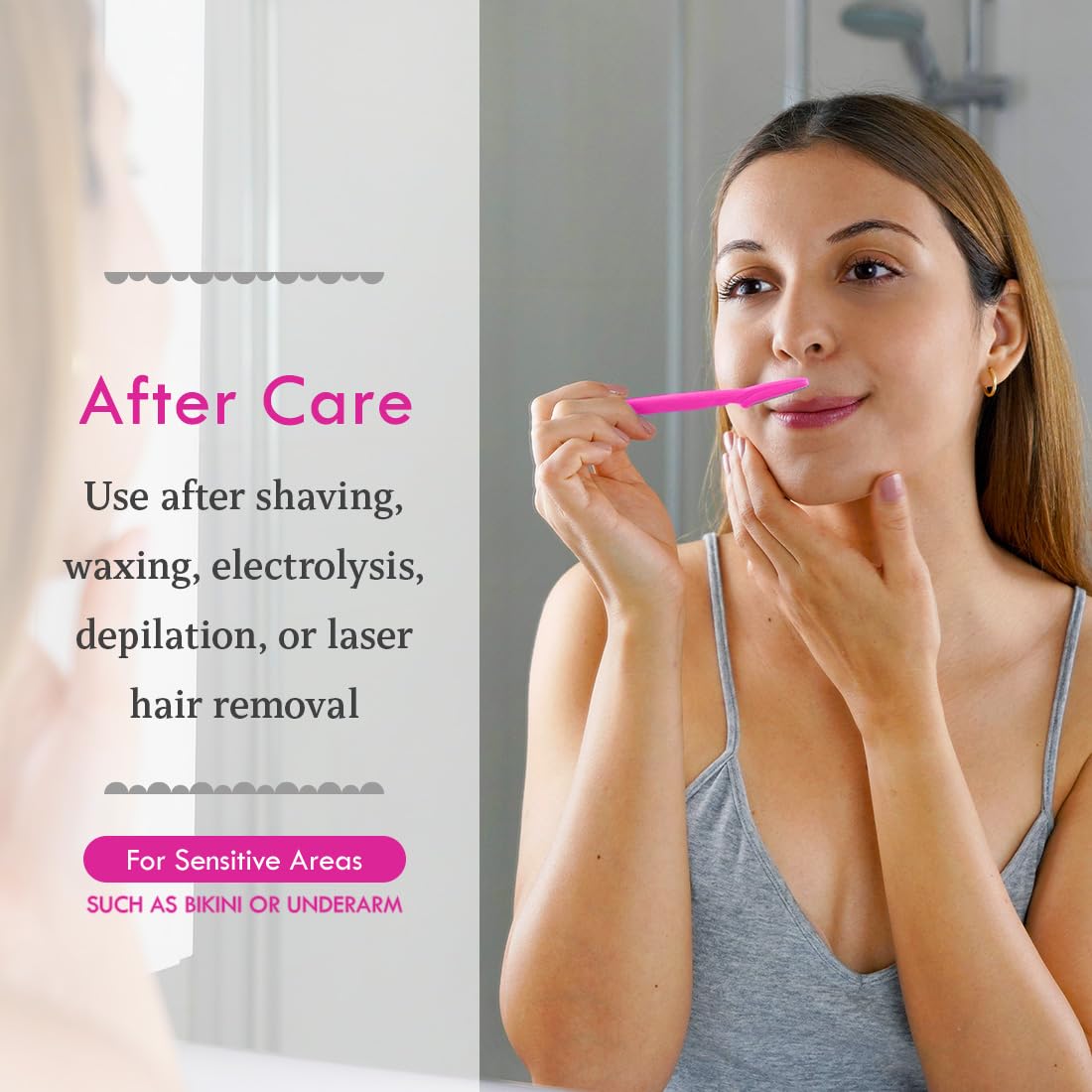 Bikini Zone relief cooling gel on skin demonstrates instant comfort after razor use.