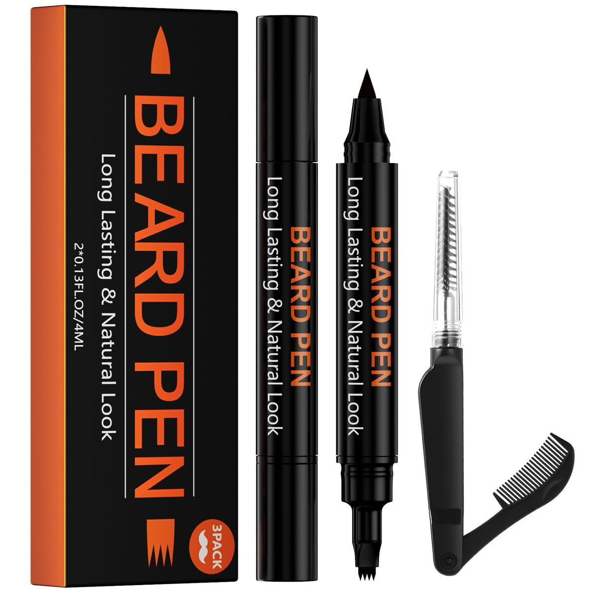BIKTIC beard pen filler 3-pack packaging shows easy grooming kit for on-the-go touch-ups.