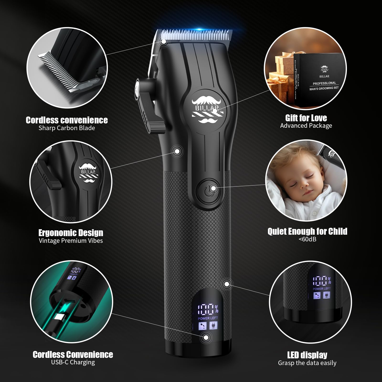 BILLAR beard trimmer close-up showing detail control for styled facial hair