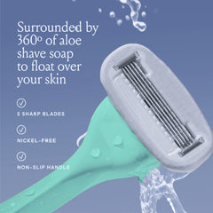 Billie aloe shave soap detail showing lubrication for gentler glide
