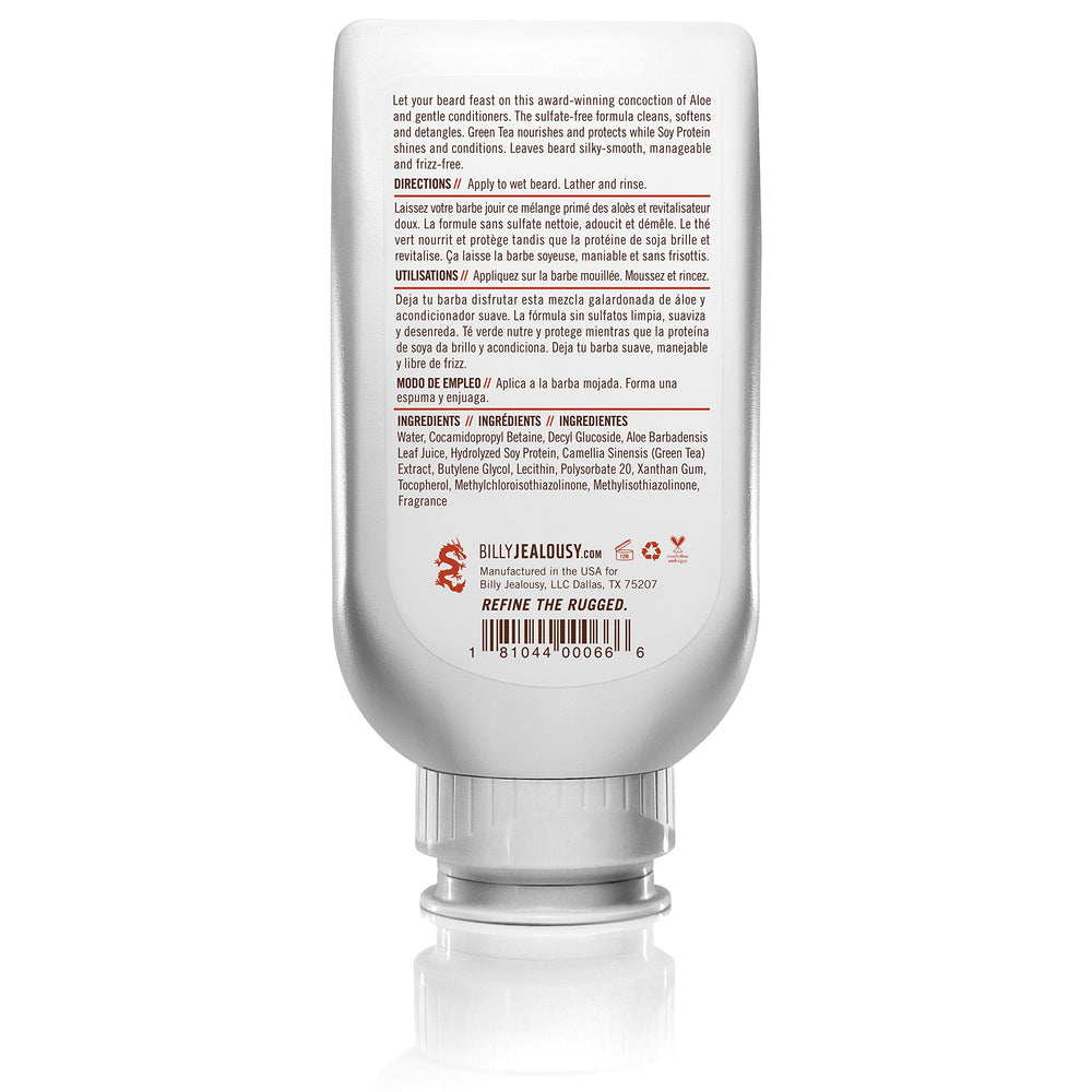 Close-up beard wash lather demonstrates gentle cleansing to detangle and soften beard hair