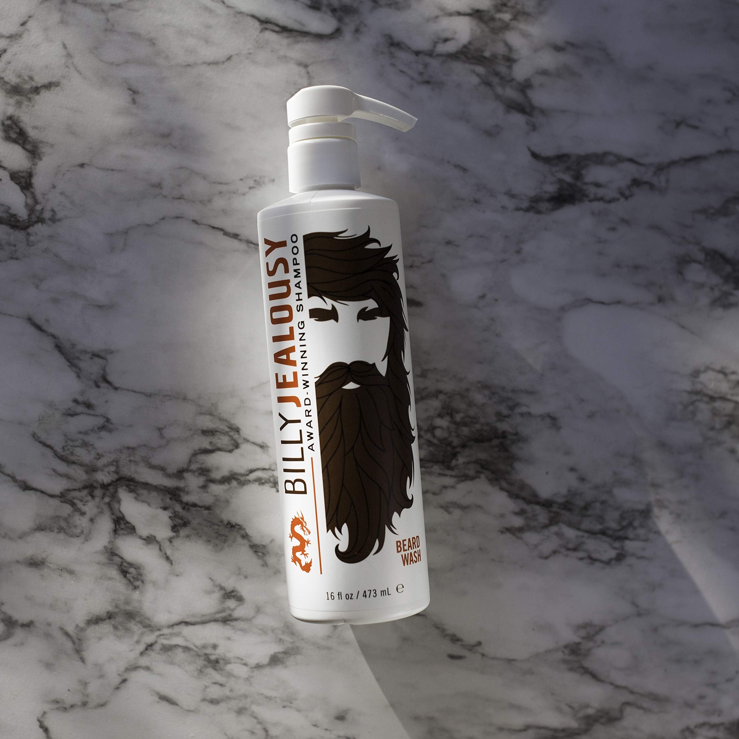 Billy Jealousy Beard Wash ingredients green-tea-aloe close-up highlights strengthening and soothing properties.