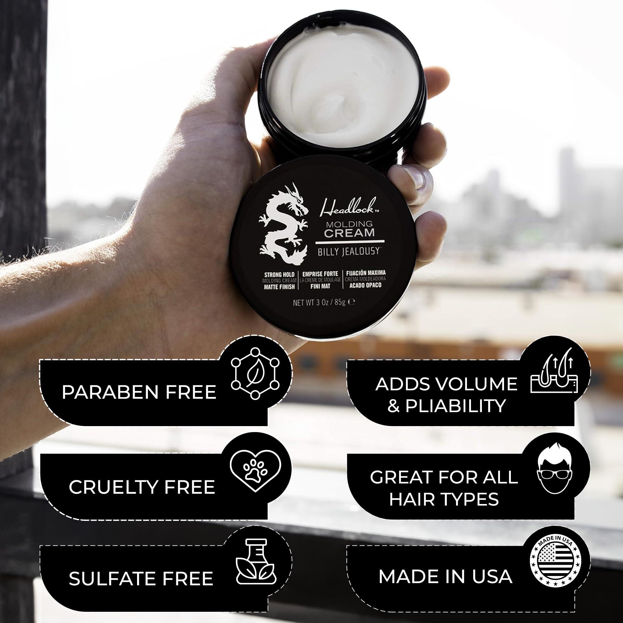 Billy Jealousy Headlock-volume-enhancement demonstrates added body for fuller hairstyles