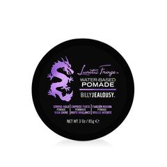Billy Jealousy Lunatic Fringe pomade tin close-up for strong hold.