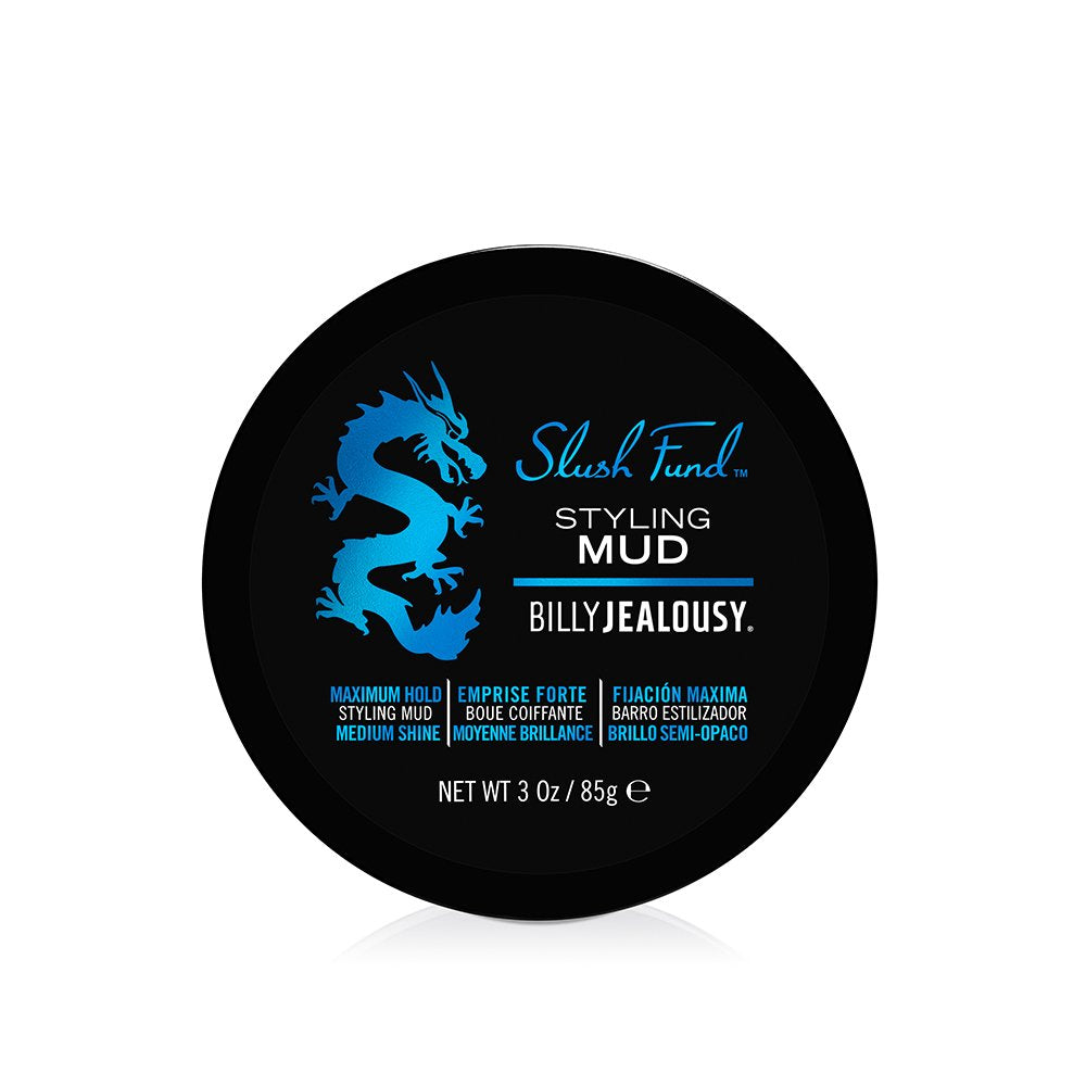 Billy Jealousy Slush Fund Styling Mud jar closeup shows rich texture for lasting hold.