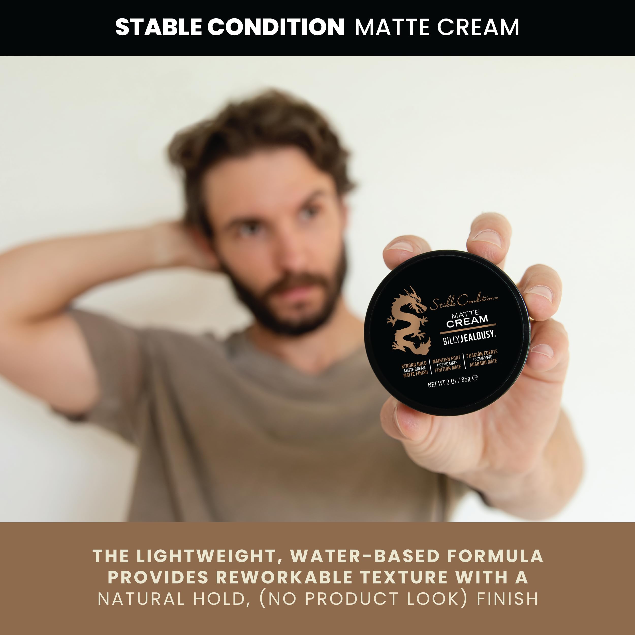 Damp hair ready for styling with lightweight, water-based formula