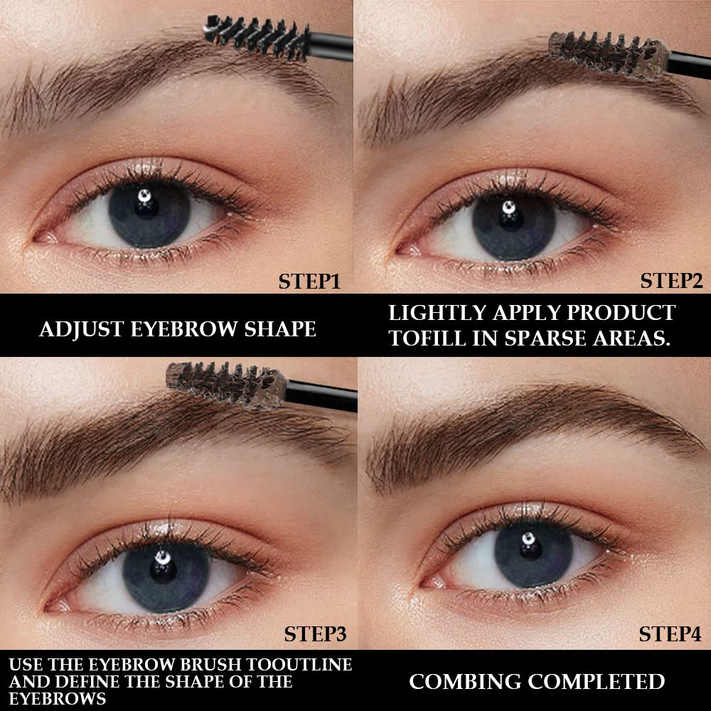 BINGBRUSH brow fill gray hairs close-up shows 360° coating for even color.
