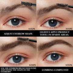 BINGBRUSH brow fill gray hairs close-up shows 360° coating for even color.