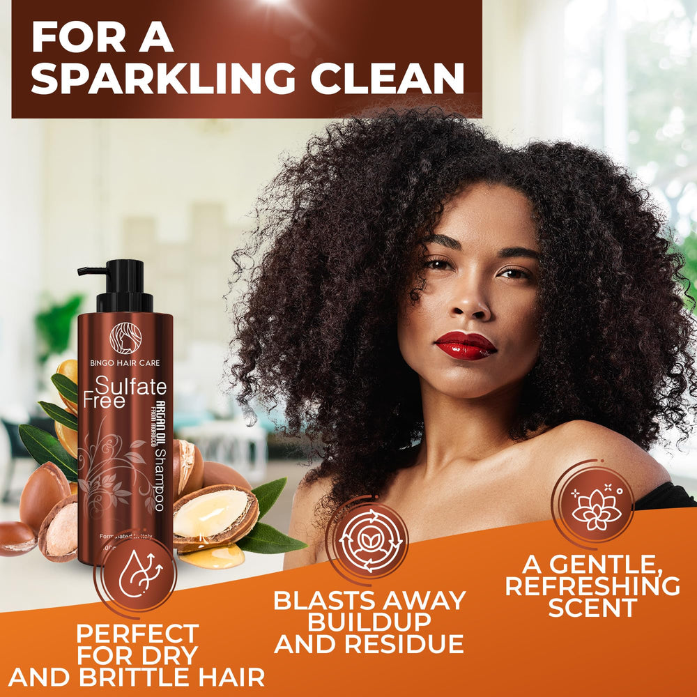 Bingo Hair Care argan oil protective coating closeup highlights strand shielding from environmental stress