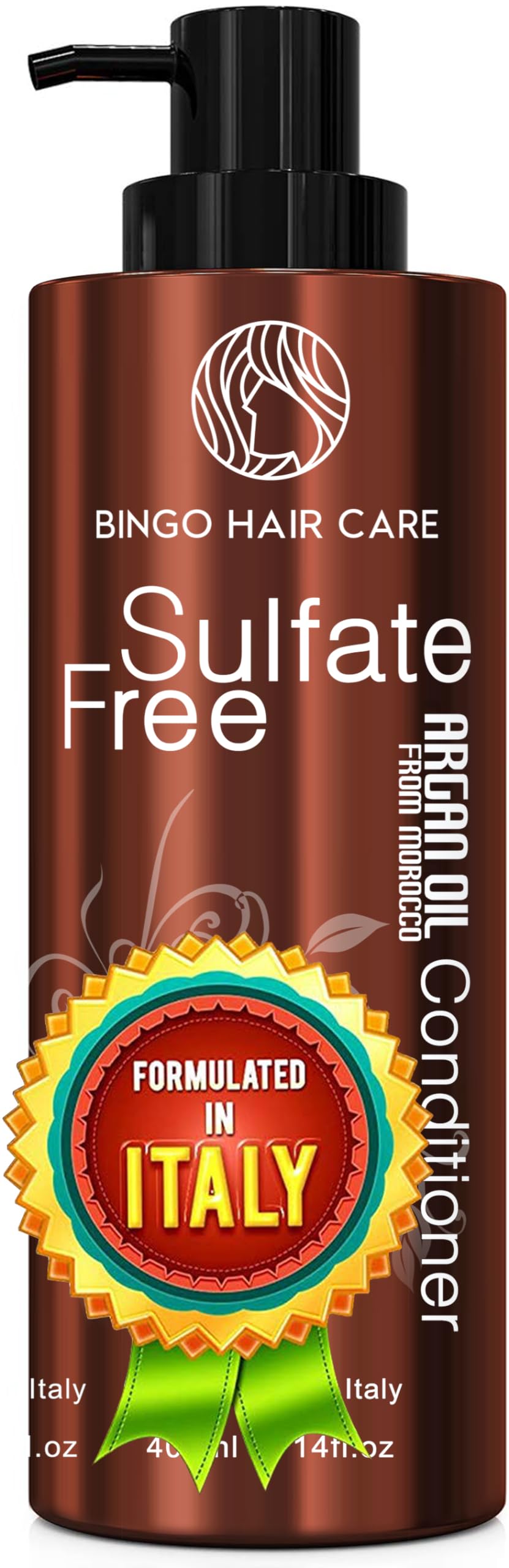 Bingo Hair Care Moroccan Argan Oil Conditioner bottle delivers sulfate-free hydration for frizz-free shine.