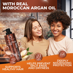 Bingo Hair Care Moroccan Argan Oil Conditioner ingredients close-up showing natural oils for nourished hair.