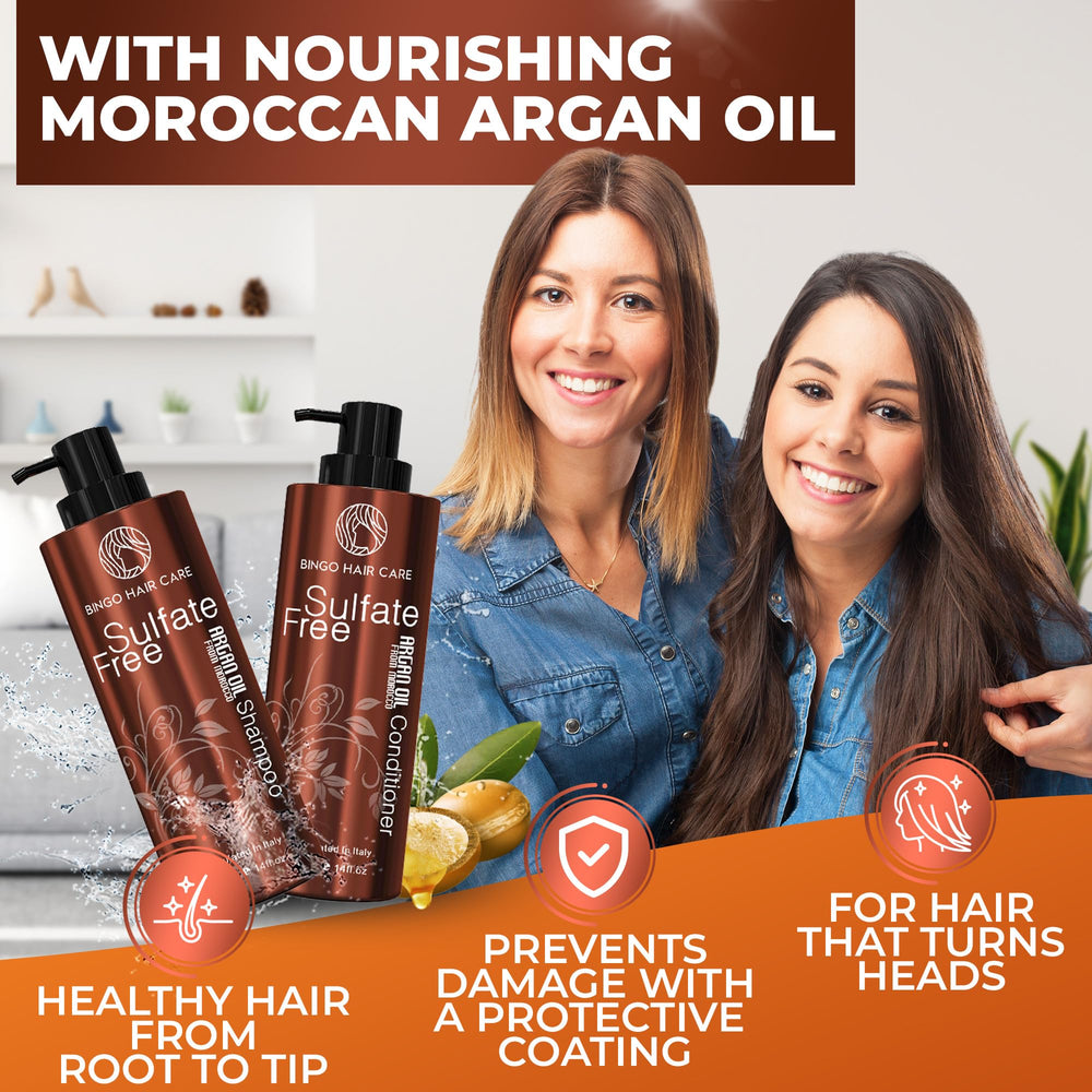 Bingo Hair Care Moroccan Argan Oil Conditioner tube-back showcasing deep hydration.