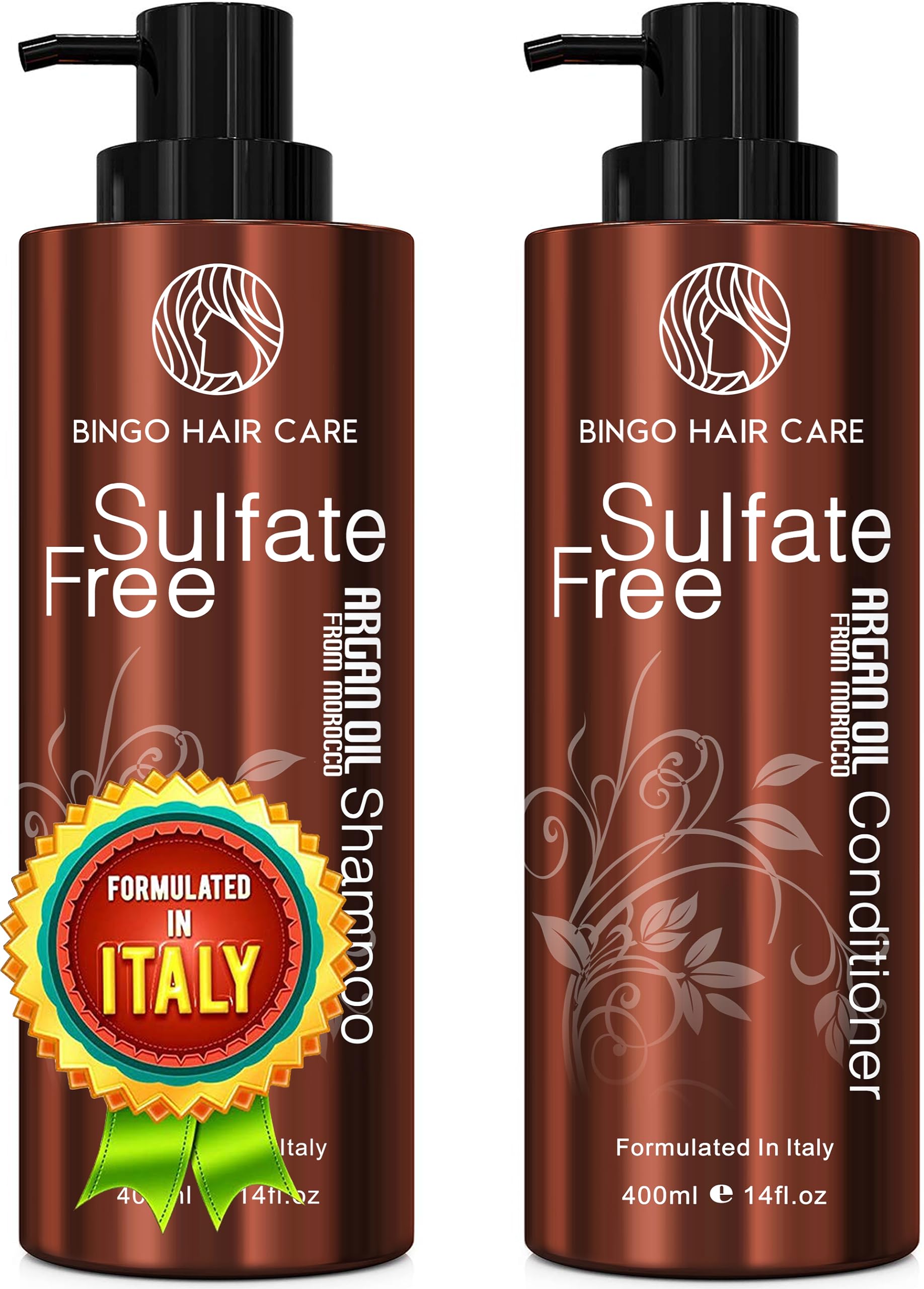 Bingo Hair Care Moroccan Argan Oil Shampoo bottle-front for frizz control.