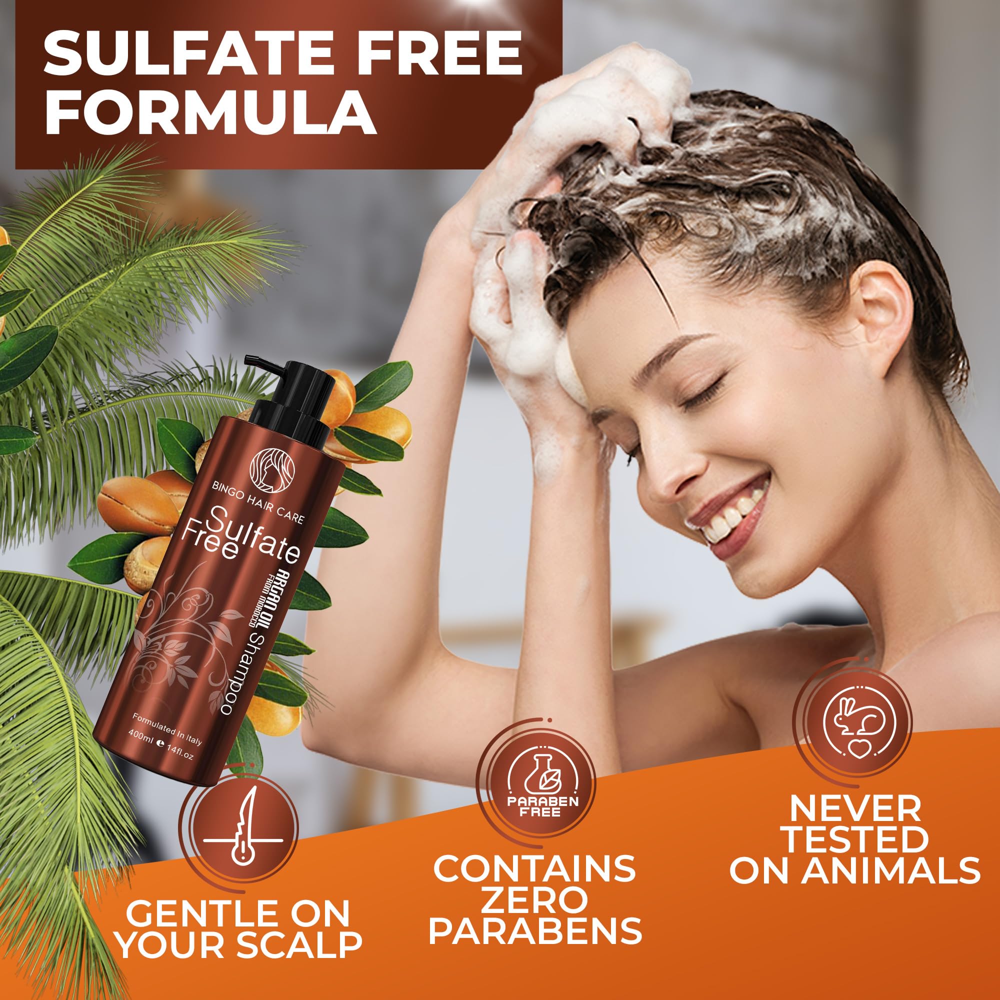 Bingo Hair Care salon-grade shampoo bottle signals professional-quality care for all hair types