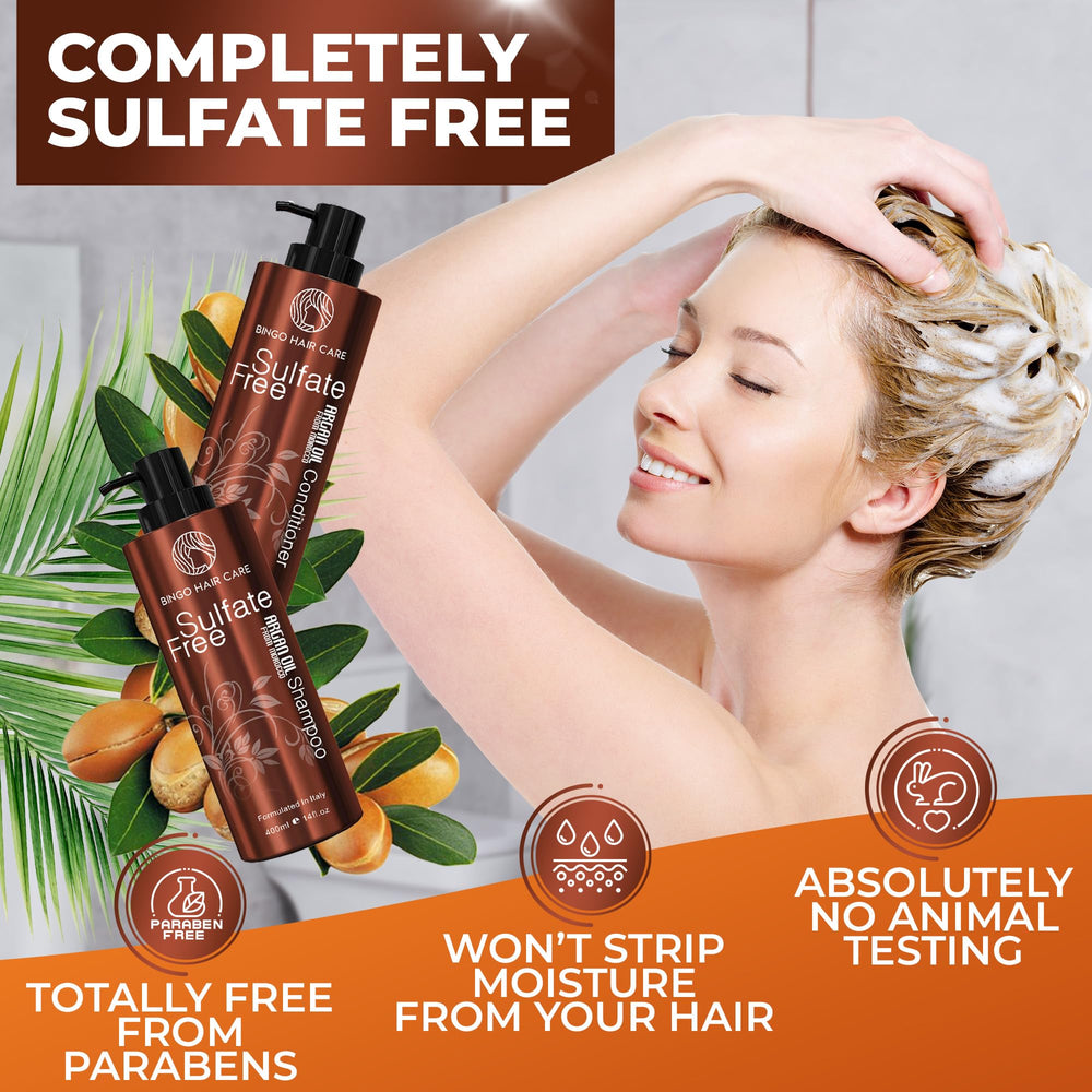 Bingo Hair Care sulfate-free label closeup emphasizing moisture retention.