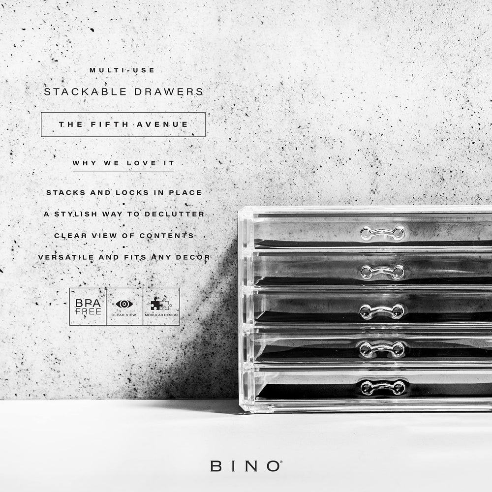 BINO Manhattan Series clear vanity organizer showing crystal-clear acrylic appeal