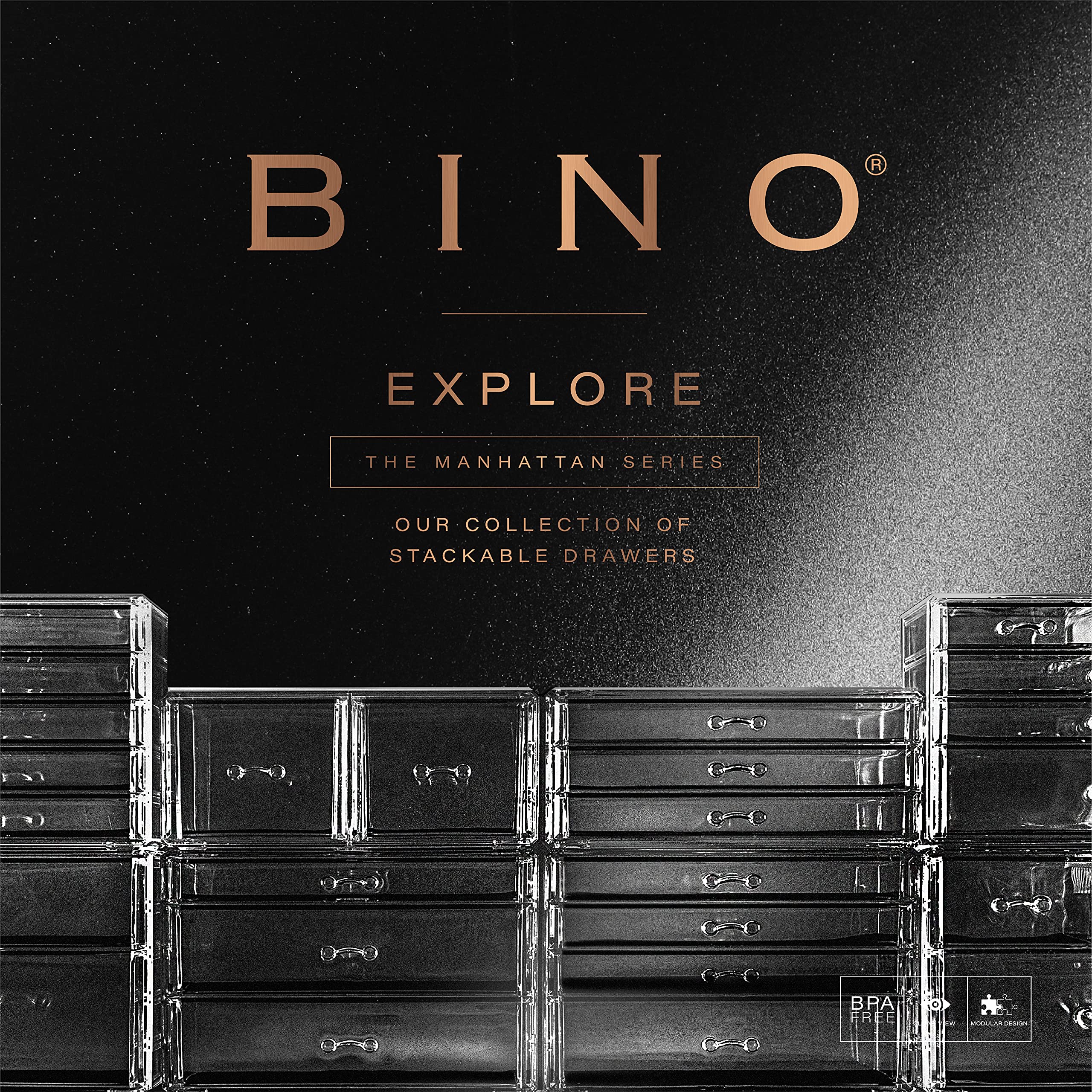 BINO Manhattan Series dust-free beauty storage for cosmetics on vanity