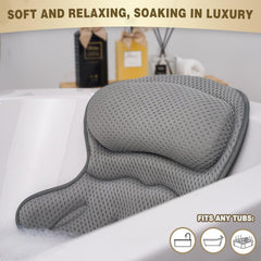 Binobella bath pillow features 4D air mesh fabric for quick drying and breathability.