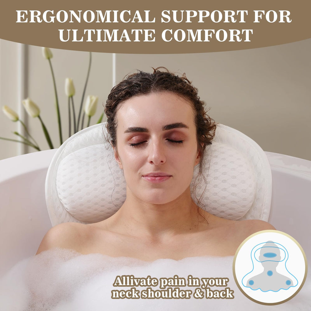 Binobella bath pillow with 4D air mesh delivers breathable, quick-dry comfort.