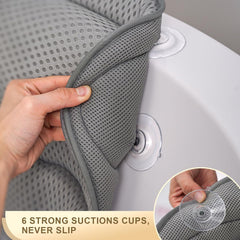 Binobella bath pillow easy to remove with lift-tab for quick adjustments.