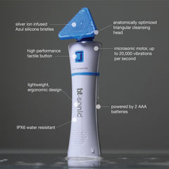 Bio-Therapeutic bt-Sonic side profile emphasizes contour-adapting triangular head for precise cleansing.