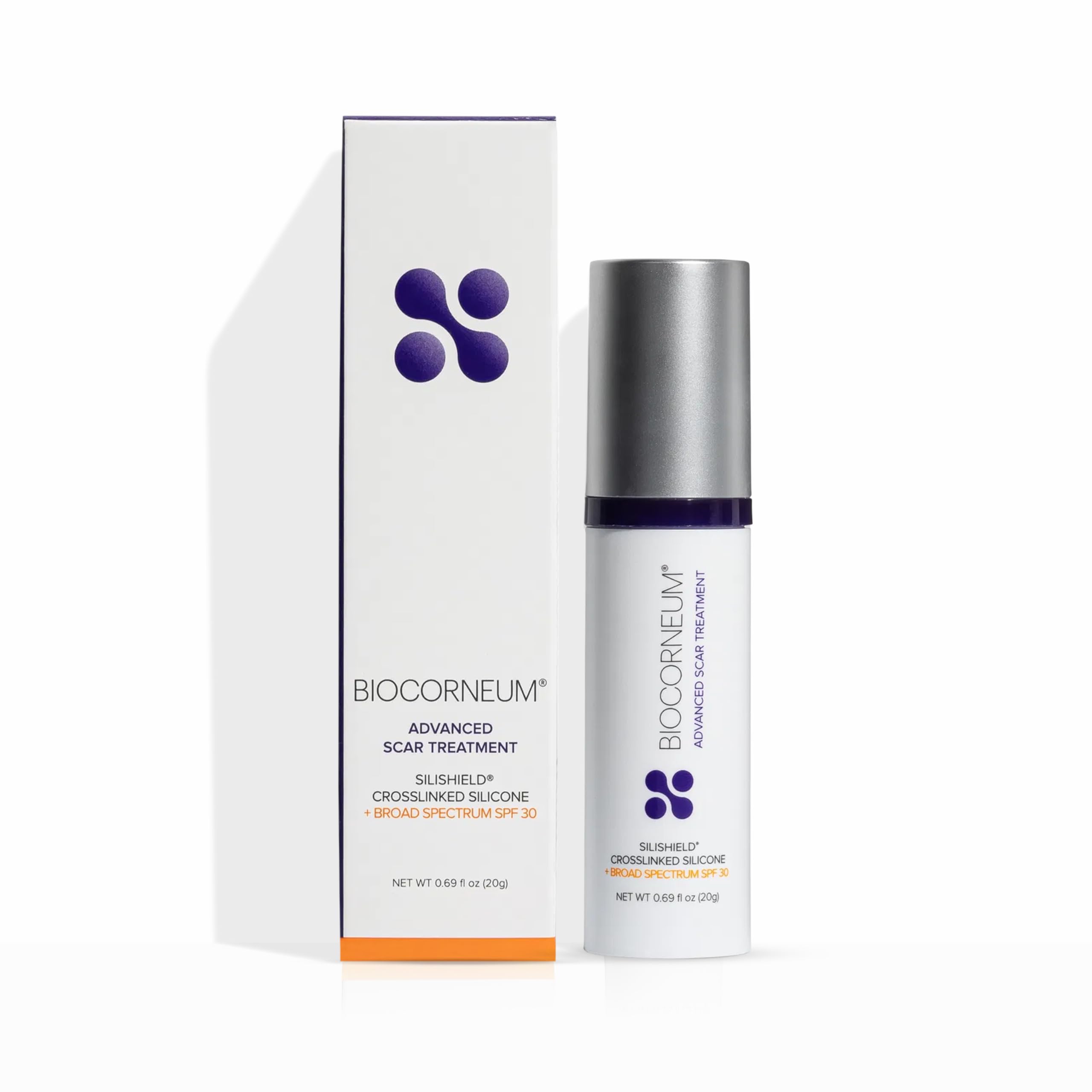 Biocorneum Advanced Scar Treatment tube applied to skin for daily scar care