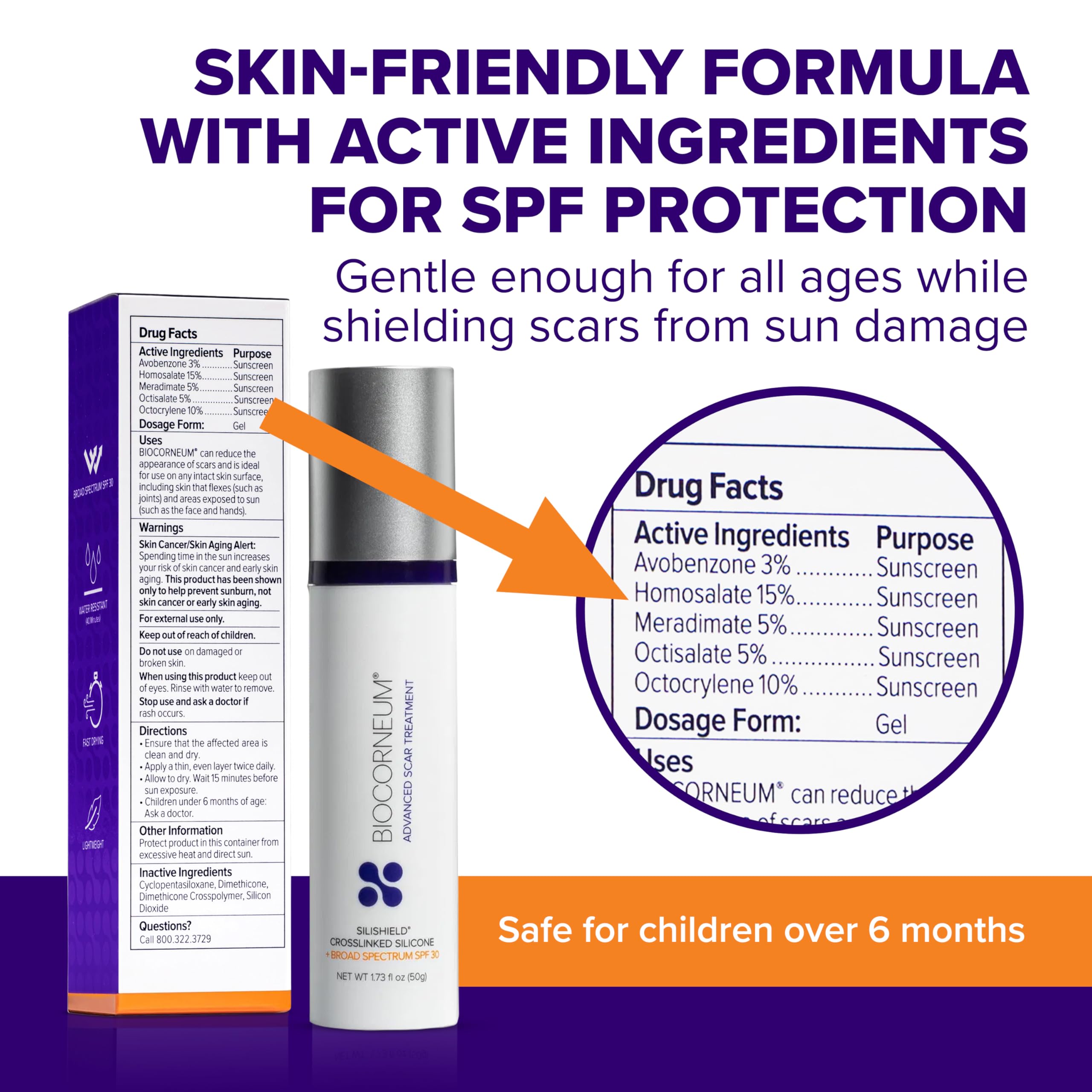 BIOCORNEUM product label close-up displaying ingredient information benefit