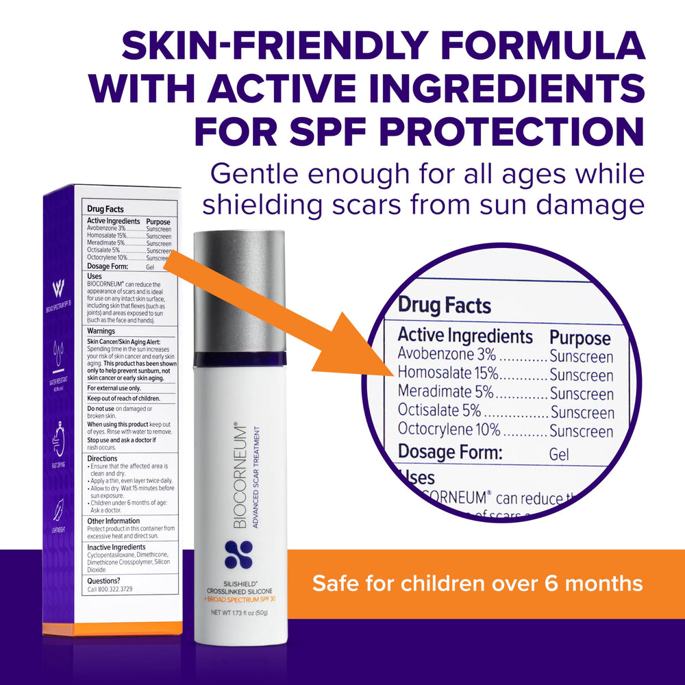 BIOCORNEUM product label close-up displaying ingredient information benefit