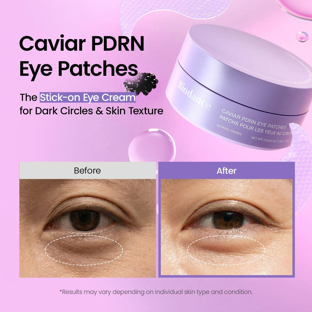 BIODANCE Caviar PDRN Eye Patches with diamond-gel texture adhere smoothly to skin