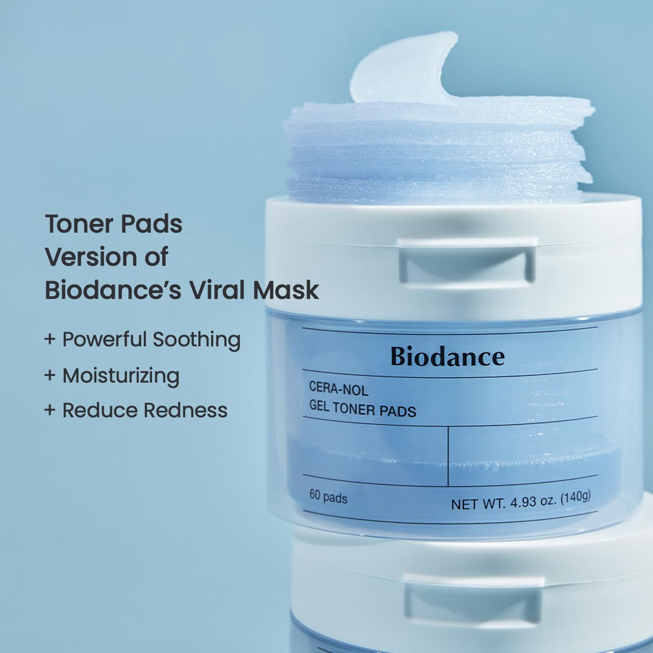 BIODANCE Cera-nol pad packaging front highlighting pre-soaked pads.