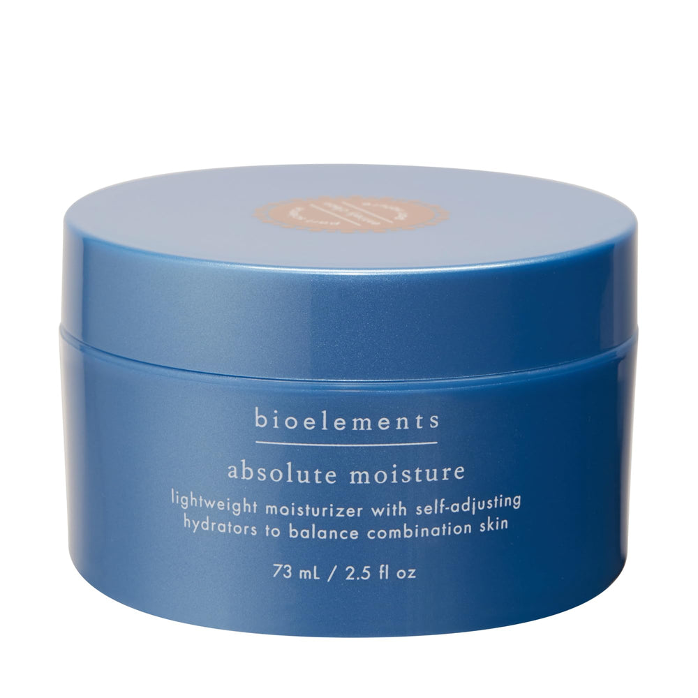 Bioelements Absolute Moisture jar closeup shows a lightweight cream delivering balanced hydration.