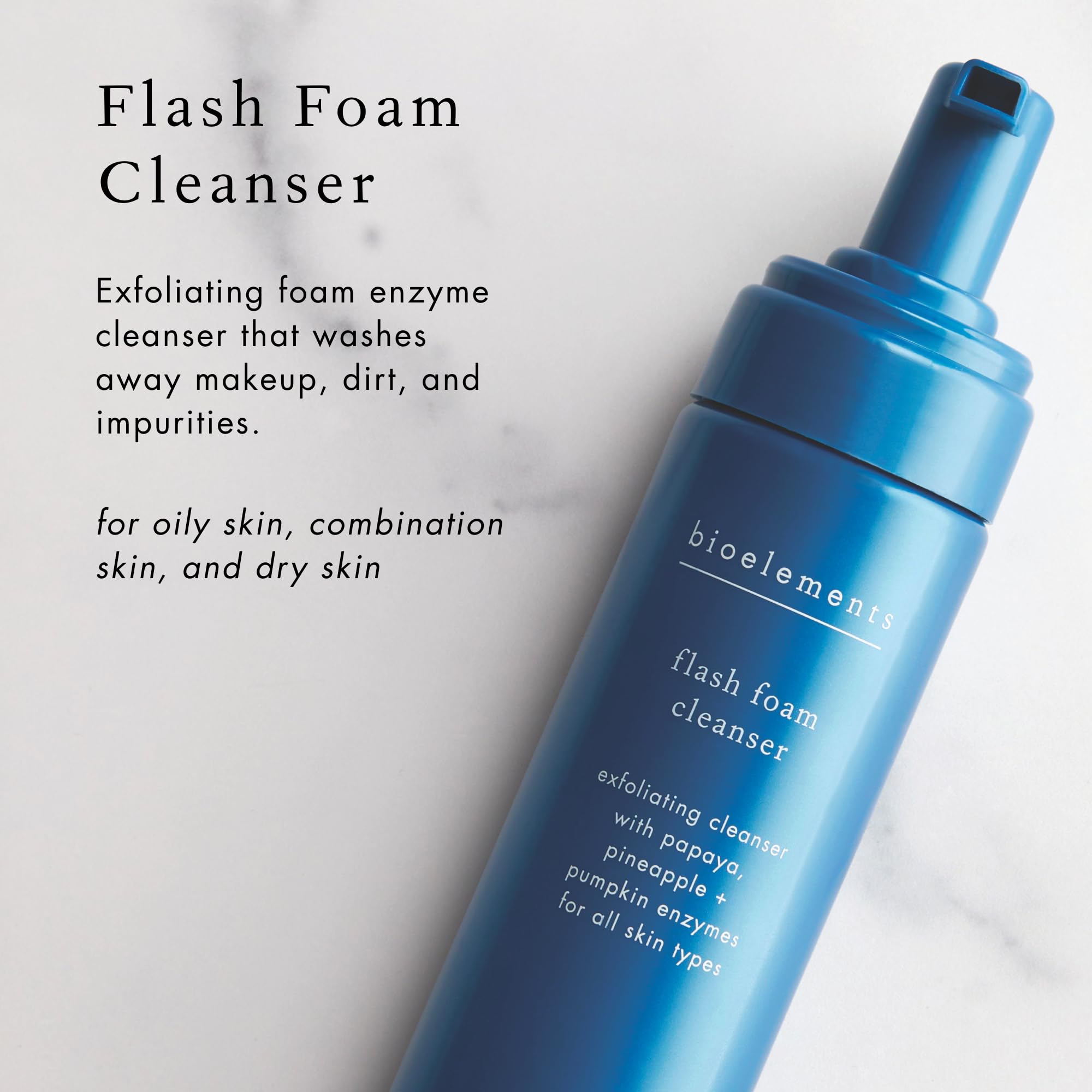 Bioelements Flash Foam Cleanser packaging highlights vegan and gluten-free formula