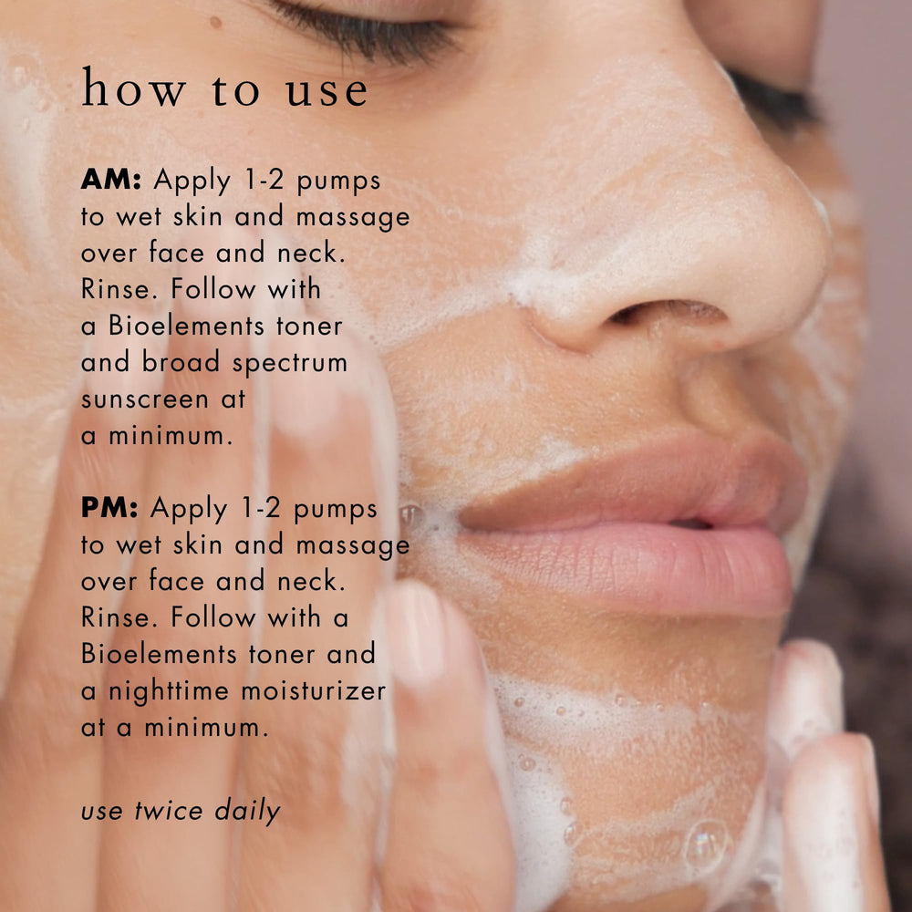 Bioelements Flash Foam Cleanser applying on wet skin for effective cleansing