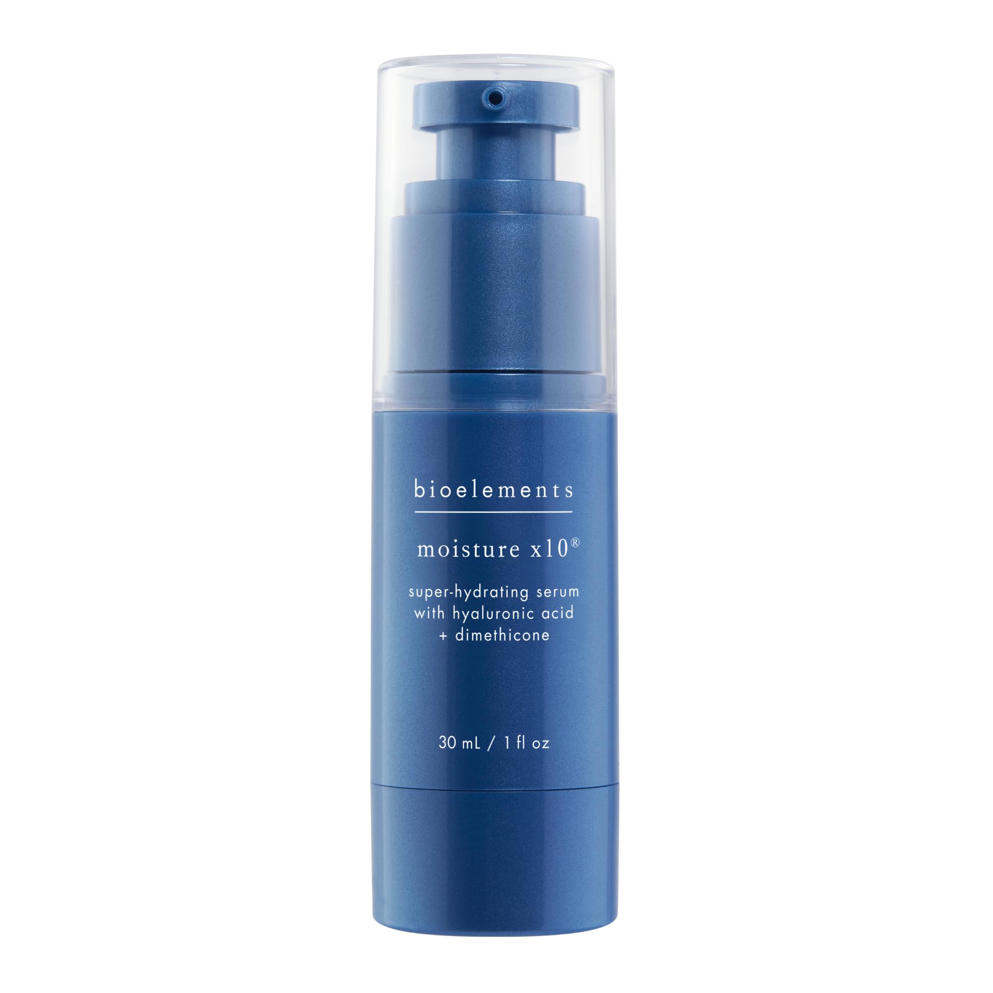 Bioelements Moisture x10 bottle closeup signals daily hydration potential for dry and combo skin.