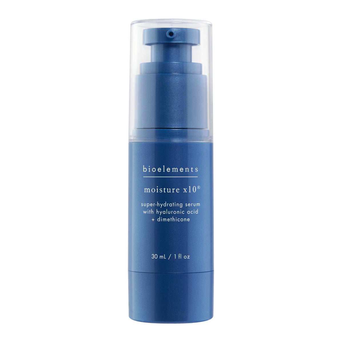 Bioelements Moisture x10 bottle closeup signals daily hydration potential for dry and combo skin.