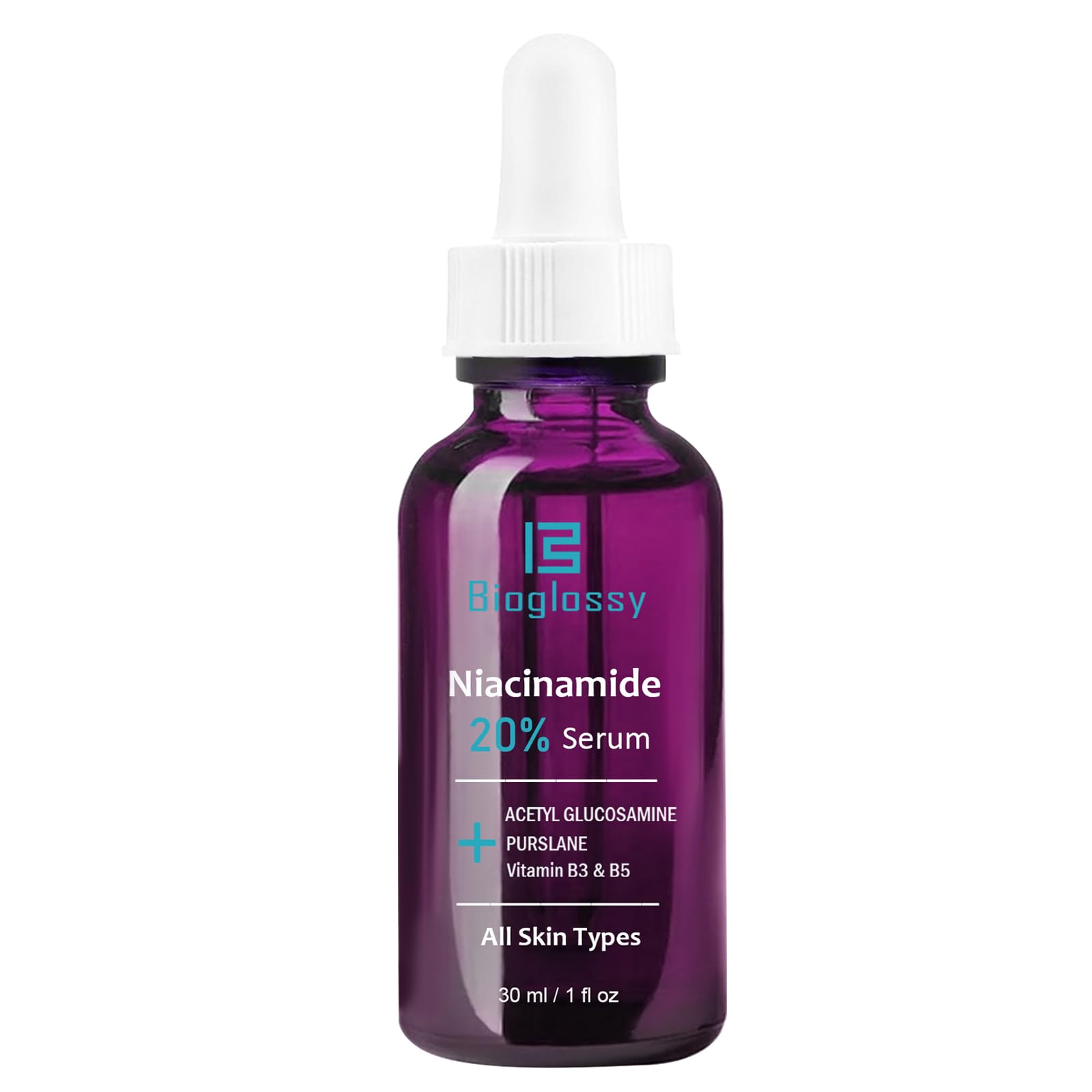Bioglossy niacinamide serum bottle with matte finish underscores premium look and durability.