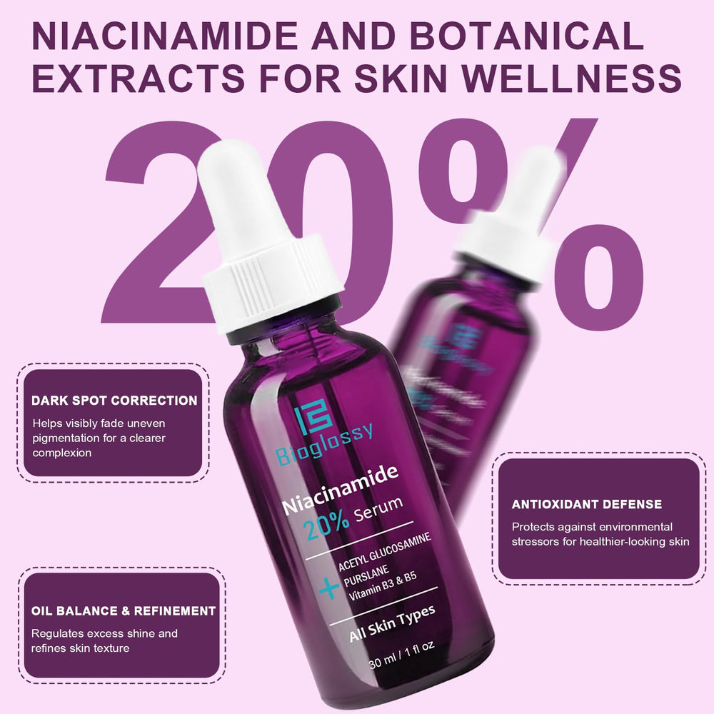 Bioglossy niacinamide serum on skin swirl shows hydration and even texture.