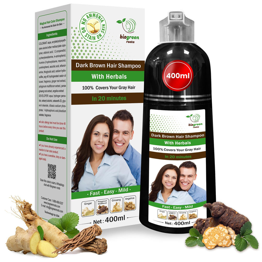 BIOGREEN ROOTS ammonia-free shampoo bottle promotes color nourishment.