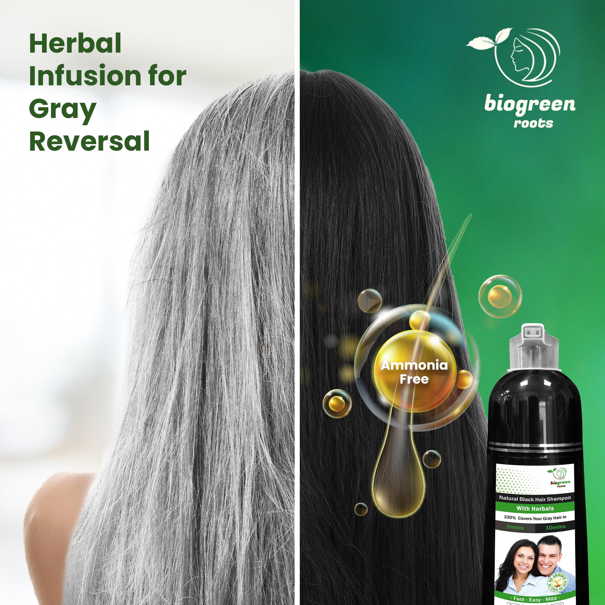 BIOGREEN ROOTS natural black color swatch showing vibrant result