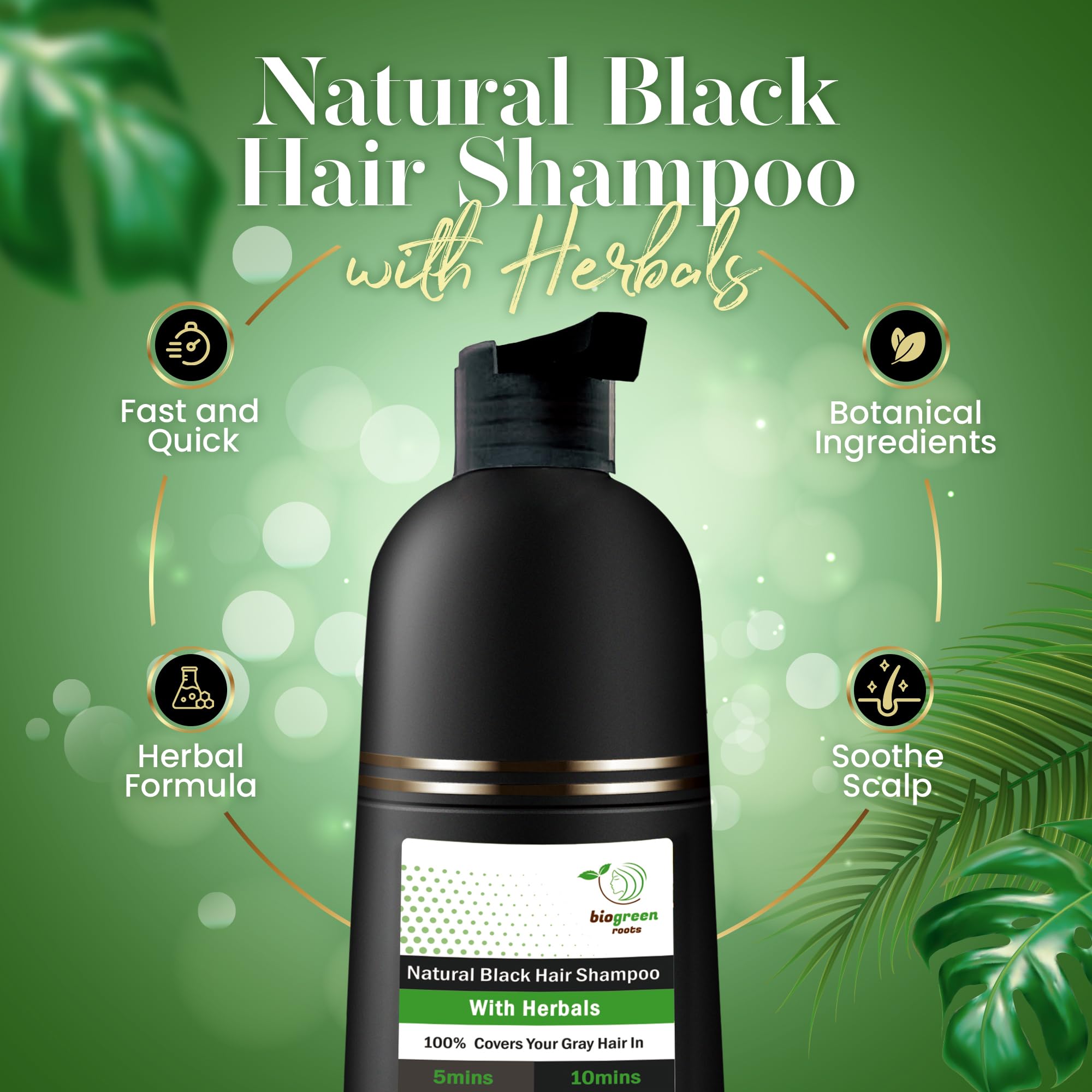 Biogreen Roots natural black shade result on hair.