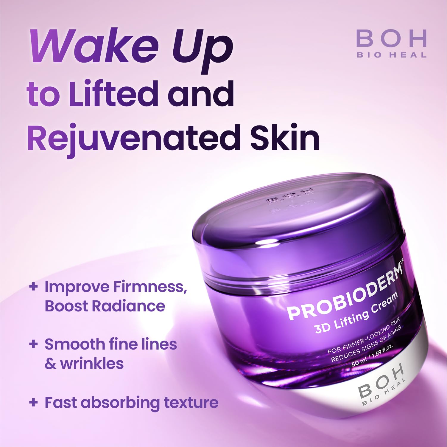 BIOHEAL BOH 3D lifting cream texture swatch shows rich, firming formula.